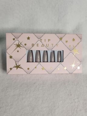 Elegant Nude Matte & Silver Glitter Press-On Nails – Salon Look at Home